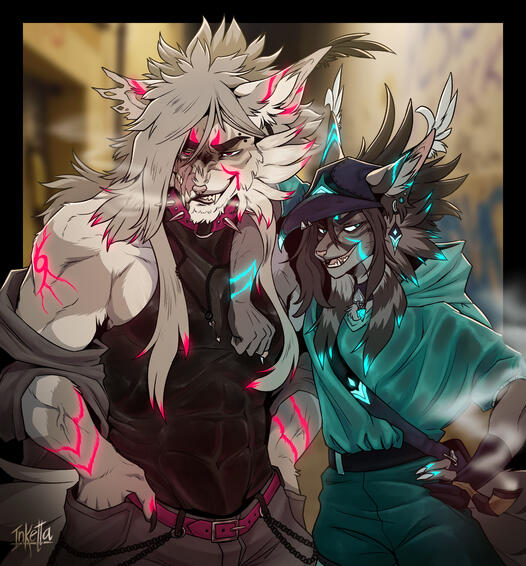 80,5€: Halfbody, two characters, cellshading, photo (simple) background.