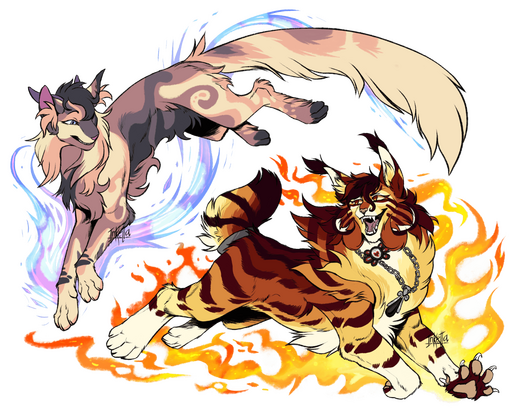 80€: Fullbody, two characters, no shading, items, transparent background.